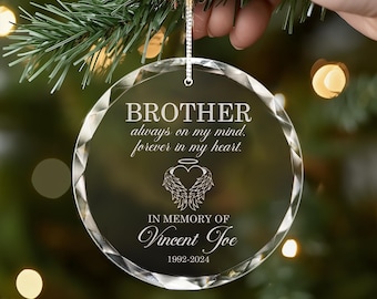Custom Brother Memorial Glass Ornament, Personalized Brother Sympathy Gift, Brother Bereavement Gift, Brother Loss Memorial Gift