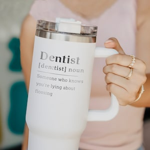 Personalized Dental 40oz Tumbler With Handle, Engraved Dentist Tumbler Insulated Hot & Cold, Gift For Teeth Lovers, Dental Squad Gift