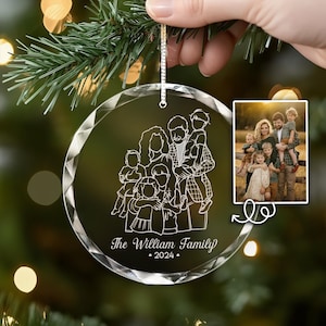 Personalized Line Drawing Family Ornament, Custom Family Portrait Christmas Ornament Gift, Engraved 2024 Christmas Gifts