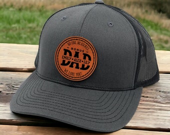 Custom Bonus Dad Trucker Hat Leather Patch - Personalized Fathers Day Gift for Bonus Dad