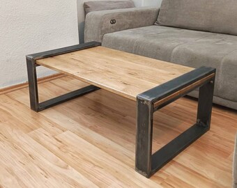 Couchtisch Stahl Massivholz Eiche | 100 x 60 cm | Industrial Design | "Modell Salers" Made in Germany - Bullwood®