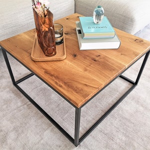 Coffee table industrial design, designer furniture, solid oak wood, steel 'Herford' Bullwood®