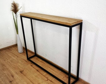 Console table wooden console industrial design, solid oak wood, steel "Shorthorn" Bullwood®