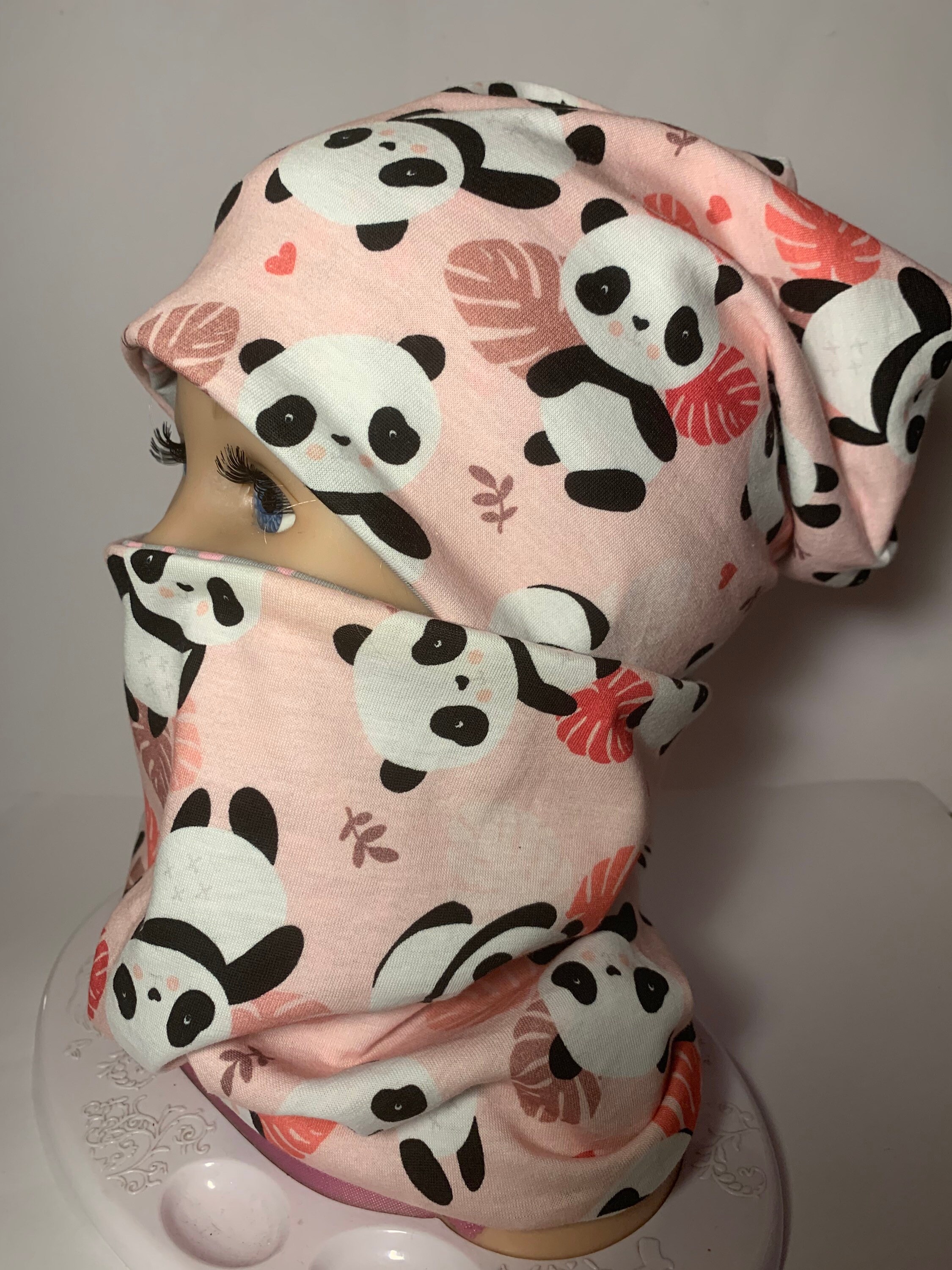 Beanie hat with loop/set for girls/reversible hat