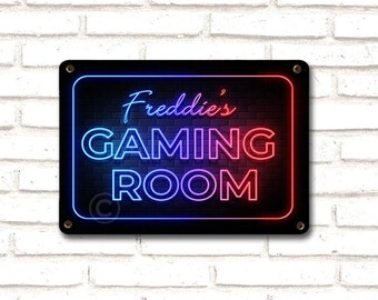 Gaming Room Sign, Personalised Gift for Teenage Gamer, Metal Poster, Door Sign