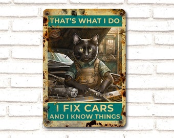 Cat Mechanic Sign, Mechanic Gift, Metal Garage Poster, Metal Sign, Gift for Cat loving mechanic, Father's Day Gift