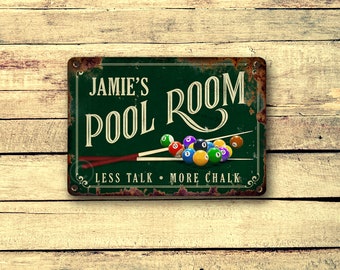 Personalised Pool Room Sign, Metal Sign for Pool Room, Pool Player Gift