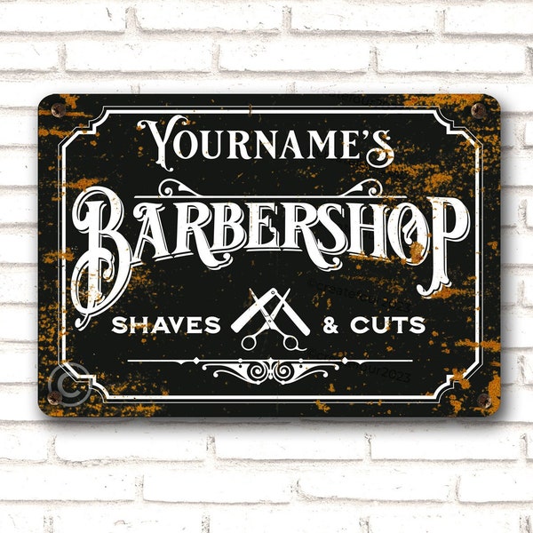 Personalised Vintage Barbershop Sign, Metal Gentlemen's Barber Sign, Father's Day Gift, Faux Rusty Barbers Metal Plaque