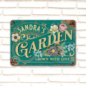 Garden Sign, Personalised Gardener's Gift, Metal Rusty Look Printed Plaque, Garden Decor