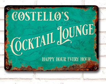 Personalised Cocktail Sign, Metal Rusty Look Vintage Inspired Bar Sign, Cocktail Gift,  Personalised Party Gift