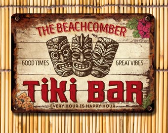 Personalised Tiki Bar Sign, Metal Poster, Old Rusty Look Printed Metal Plaque, Garden Gift