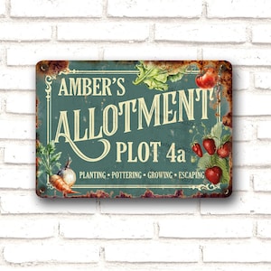 Allotment Sign, Personalised Gift for Gardener, Metal Rusty Look Printed Plaque