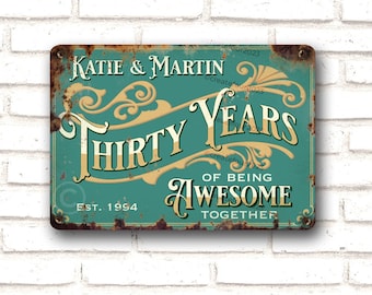 Personalised 30th Anniversary Gift, Printed Metal Poster, 30th Wedding Gift, Awesome Together