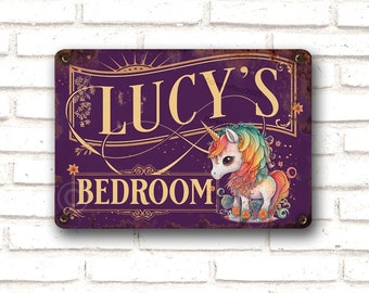Personalised Unicorn Bedroom Sign, Metal Room Sign, Metal Rusty Kids Sign