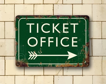 Train Station Ticket Office Sign, Distressed Vintage Style Sign, Old Look Metal Rusty Look Printed Sign, Train Enthusiast Gift