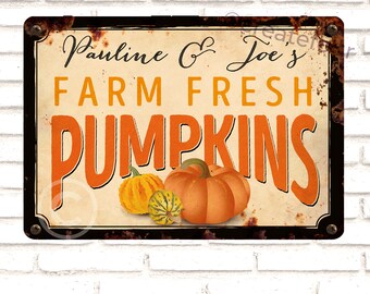 Vintage Style Fresh Pumpkin sign, Personalised Pumpkin Metal Sign, Old Look Metal Rusty Look Printed Allotment Sign