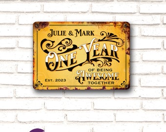 Personalised One Year Anniversary Gift, Printed Metal Poster, Ist Wedding Gift, Awesome Together