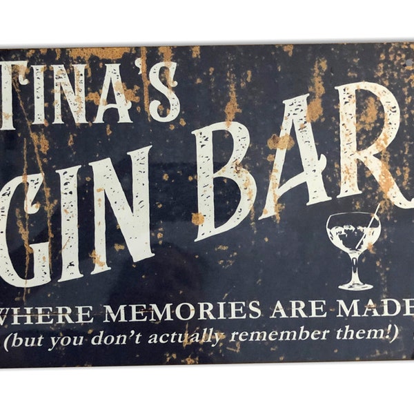 Customised Gin Bar Sign | Metal Rusty Look Printed Signs | Gin Sign | Bar Sign