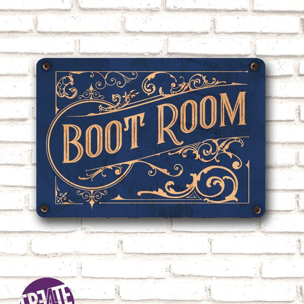 Vintage Style Boot Room Sign, Metal Sign, Old Metal Rusty Look Printed House Sign, Cupboard Door Sign