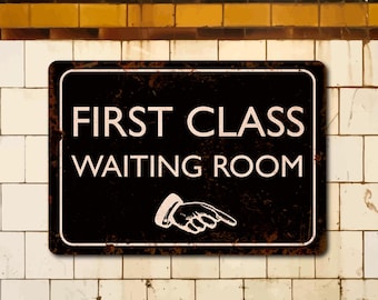 Train Station Style Waiting Room Sign, Distressed Vintage Style Station Sign, Old Look Metal Rusty Look Printed Sign, Train Enthusiast Gift