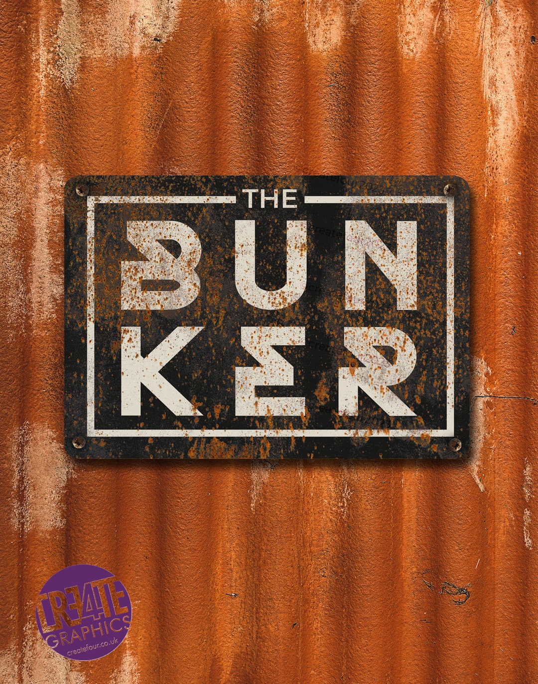 The Bunker Metal Sign, Old Metal Rusty Look Printed Shed Sign ...