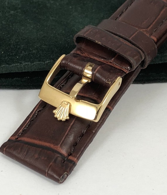 Rolex 16mm Plated Logo Buckle 19mm Crocodile Pattern Leather - 16mm Rolex Leather Watch Strap Rolex 16mm Plated Logo Buckle 19mm Crocodile Pattern Leather - 16mm Rolex Leather Watch Strap