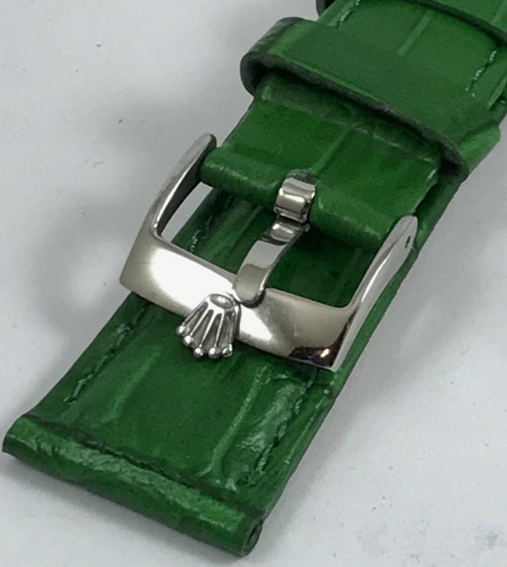 Rolex 16mm Logo Buckle Steel 20mm Green Leather Strap Suisse - 16mm Rolex Leather Watch Strap Rolex 16mm Logo Buckle Steel 20mm Green Leather Strap Suisse - 16mm Rolex Leather Watch Strap