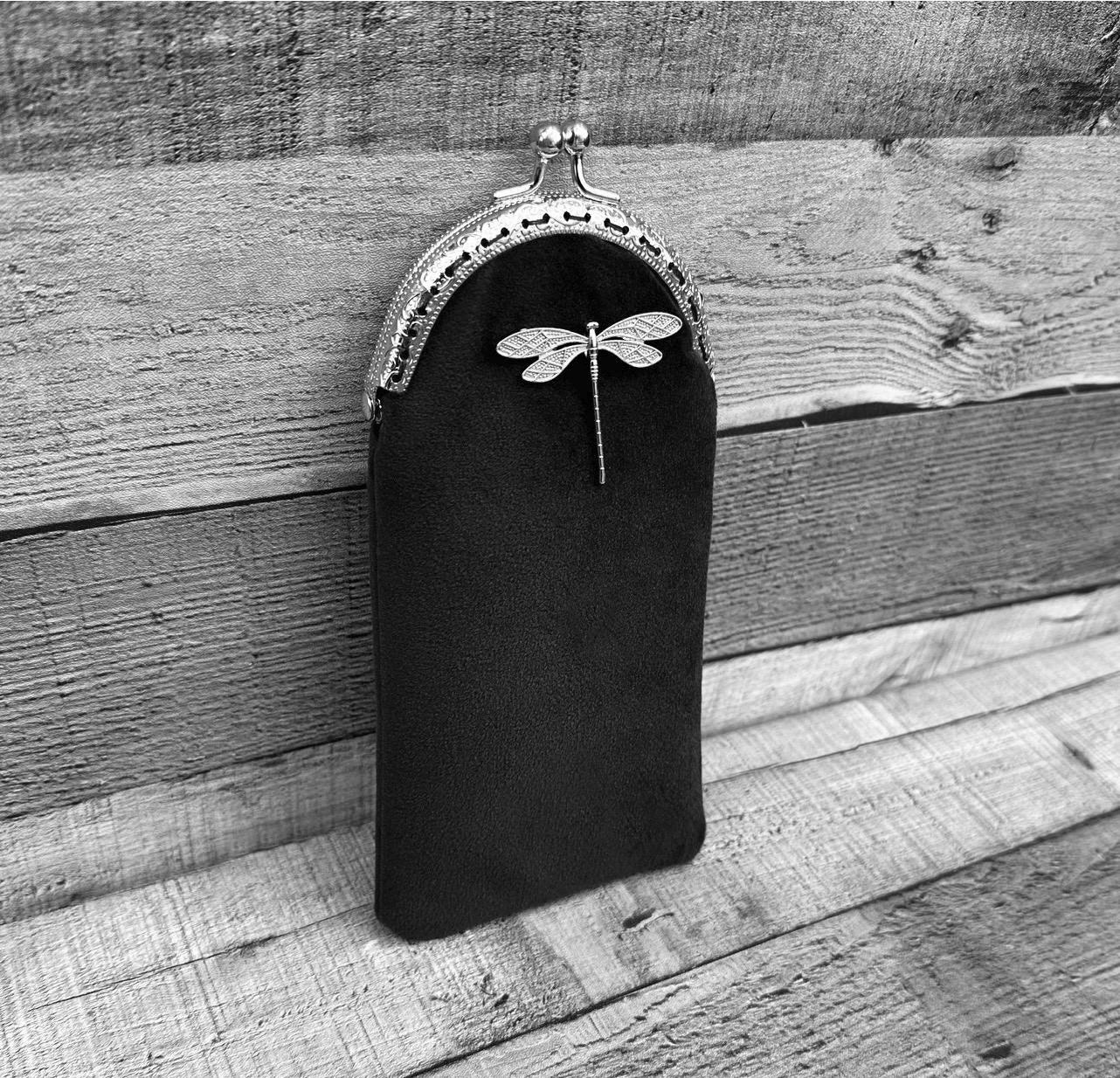 Kiss lock clasp velvet glasses case. Velvet pencil case. Black velvet glasses case