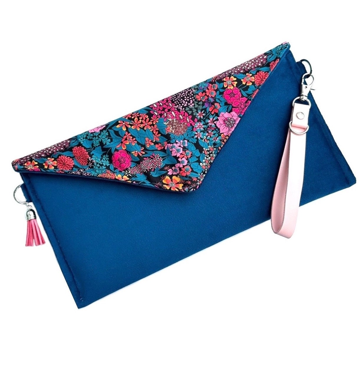 Clutch Bag. Pink Clutch Bag. Pink and Blue Handbag. Boho Clutch. Wristlet Clutch. Floral Clutch. Floral Evening Bag. Colourful Handbag Etsy