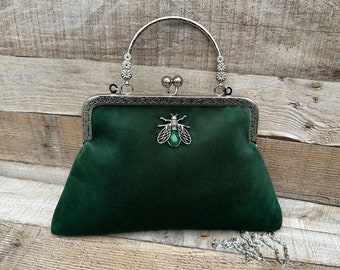 Bolso de mano de terciopelo. Bolso de noche. Bolsos para mujer. Bolso de terciopelo. Bolsos tipo cartera para mujer. Monedero verde. Bolso de mano verde. bolso vintage