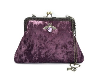 Velvet clutch purse in amethyst. Purple clutch bag. Purple evening bag for women