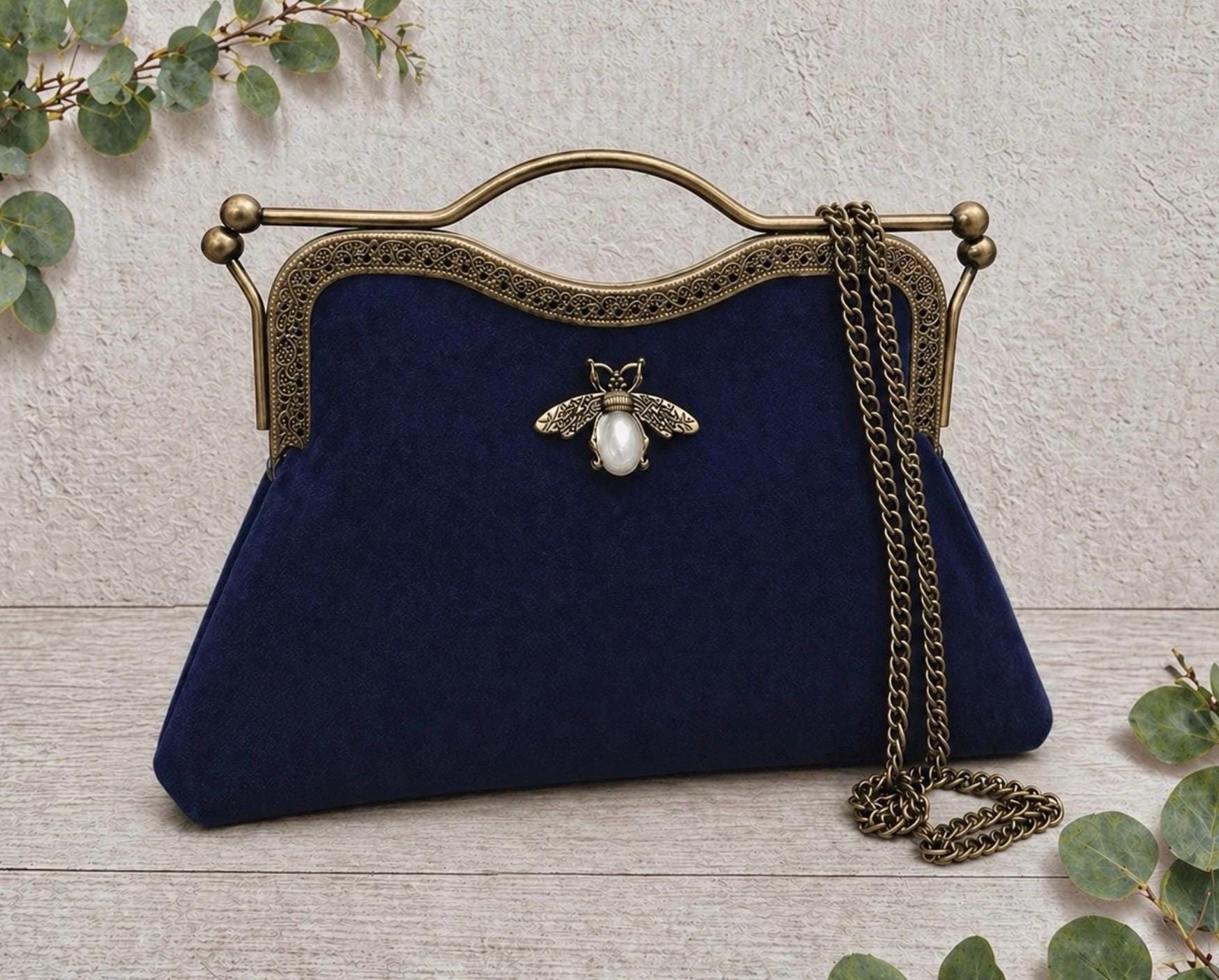 blue dress purse Navy dots Laydown Collar Pleated Front Size:36x34 The SCARLET