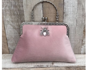 Roze clutchtasje. Blozen roze avondtasje. Fluwelen clutchtasje. Portemonnee tas. Avondtasje voor dames. Koppeling portemonnee. Vintage handtas