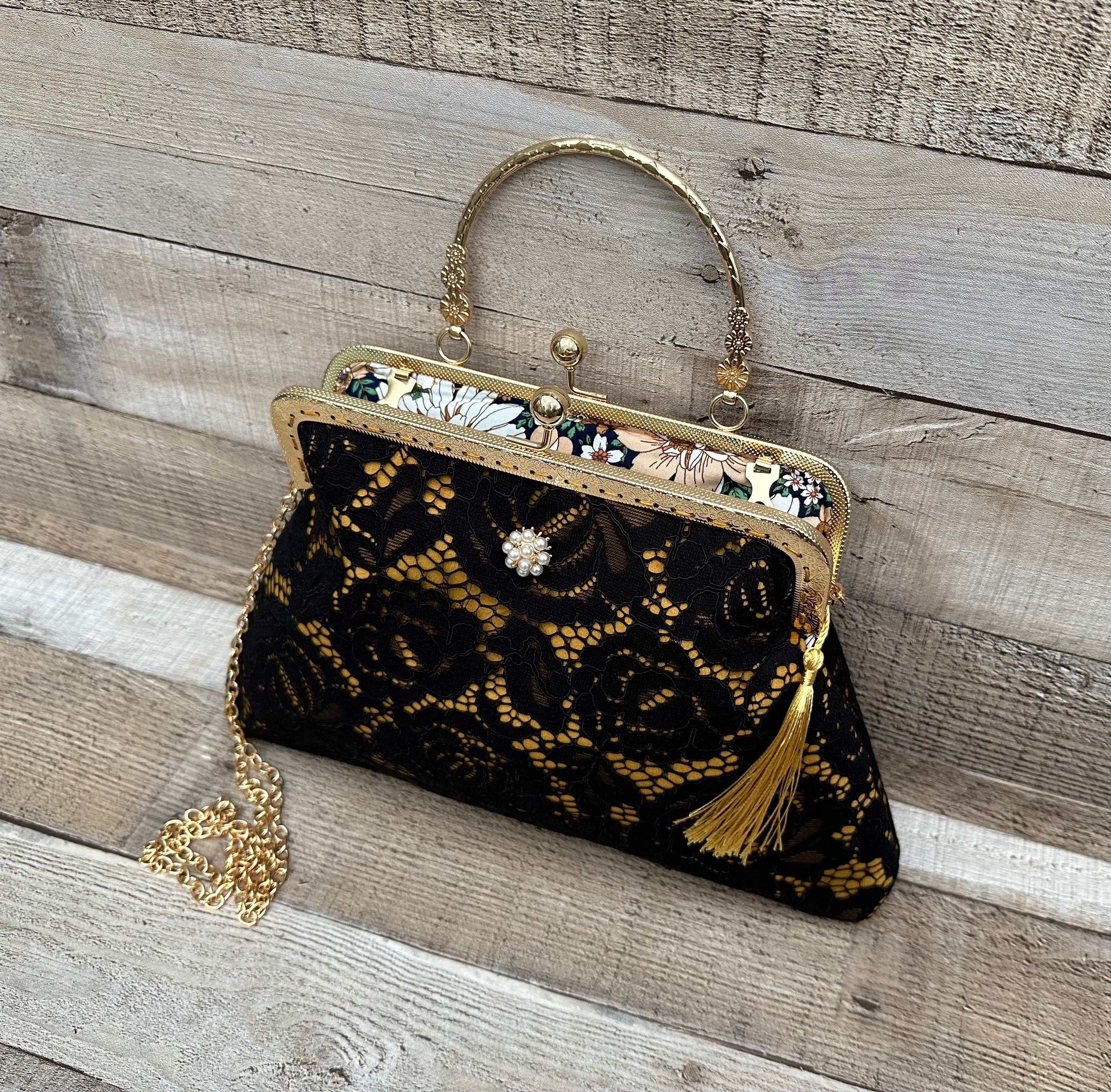 Black Clutch Bag. Black and Gold Evening Bag. Velvet Clutch  display picture 2