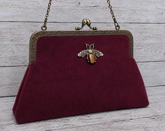Burgundy evening bag. Velvet clutch bag. Purse bag. Mother of groom bag. Burgundy clutch bag. Vintage handbag for women