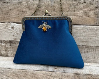 Samt-Clutch-Tasche. Blaue Handtasche. Blaue Abendtasche. Vintage Handtasche. Clutches und Geldbörsen. Samt Handtasche