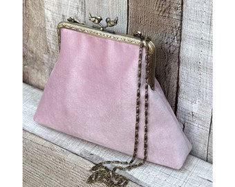 Pink Clutch bag. Blush pink evening bag. Velvet clutch bag. Purse bag. Evening bag for women. Clutch purse. Vintage handbag