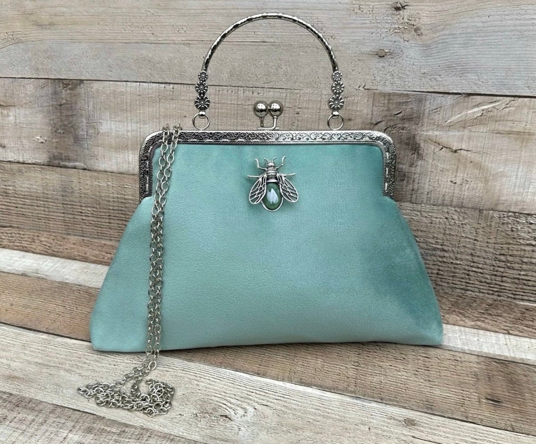 Clutch Bag for Women. Evening Bag. Clutch Purse. Duck Egg Colour Handbag. Vintage Handbag. Velvet Clutch Bag. Blush Green Bag Etsy