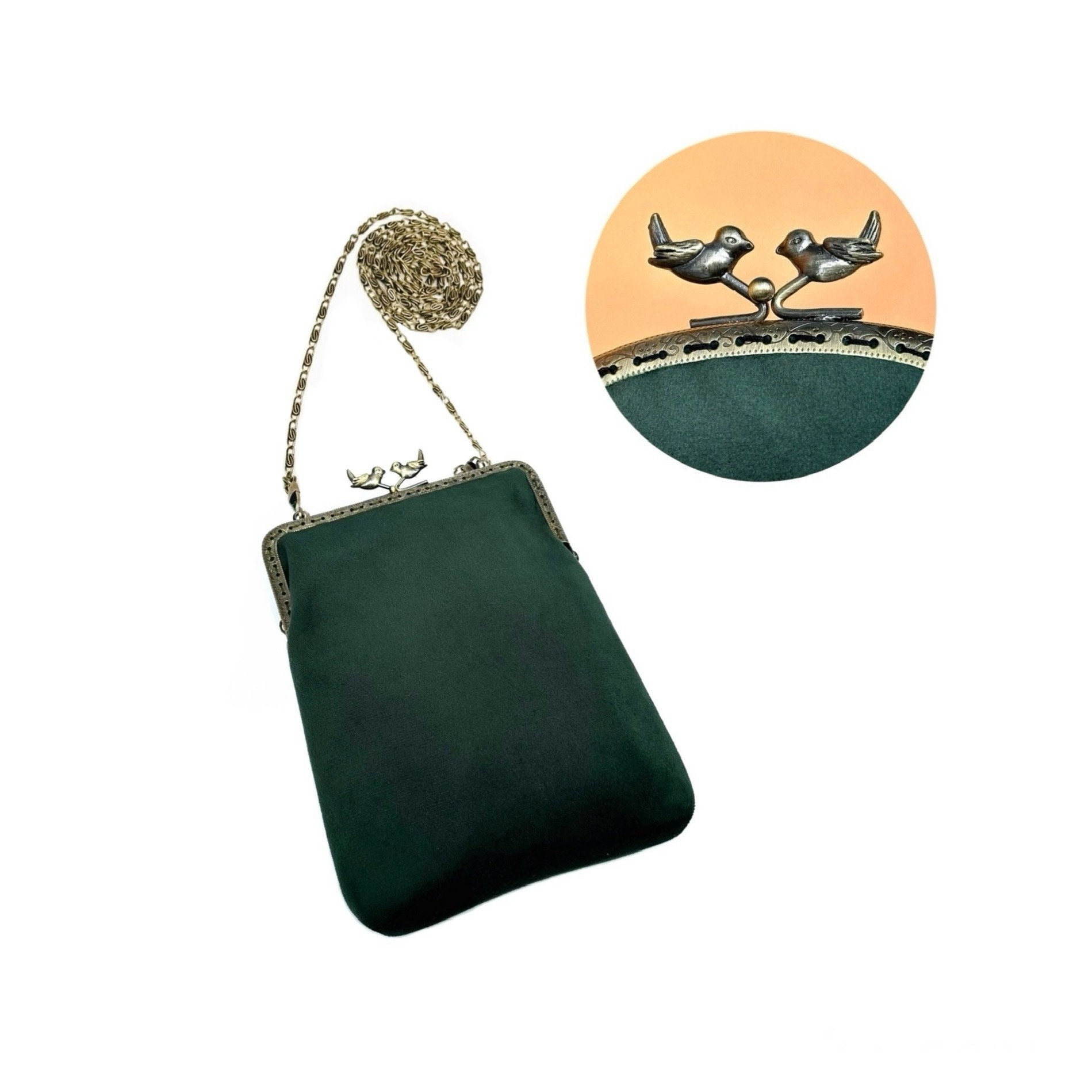 Velvet Handbag. Vintage Handbag for Women. Emerald Green