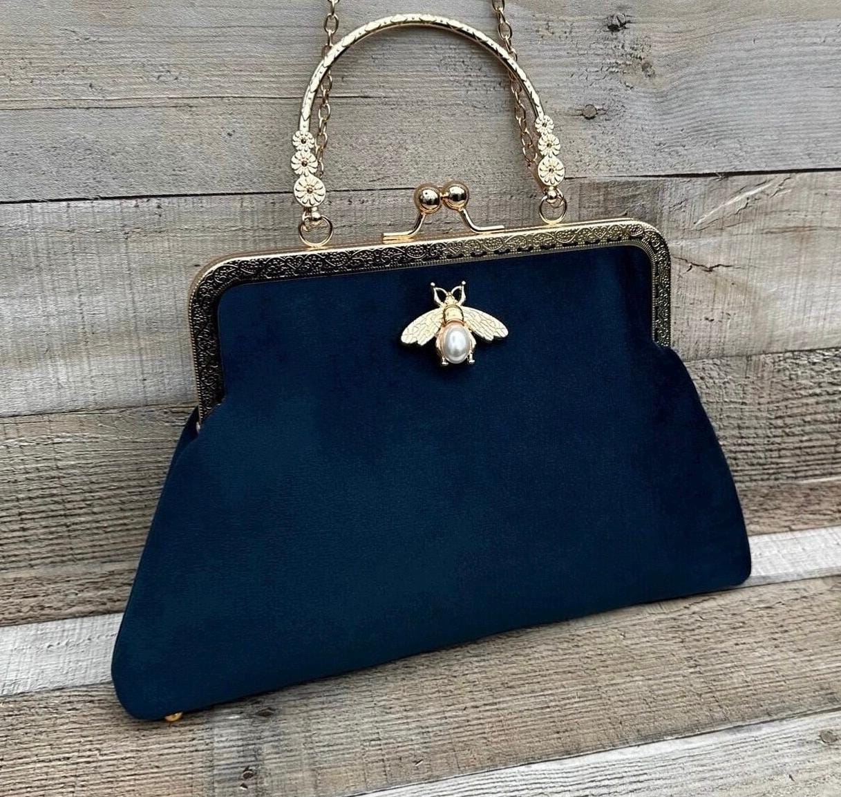 Navy Clutch bag. Navy blue evening bag. Velvet clutch bag. Purse bag. Evening bag for women. Clutch purse. Vintage handbag