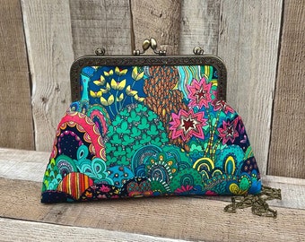 Floral clutch bag. Quirky clutch bag. Colourful handbag. 70s handbag. Clutch purse for women. Colourful evening bag. Vintage handbag
