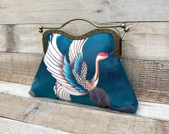 Sac à main japonais. Pochette bleu sarcelle. sac à main vintage. Sac de soirée bleu. Pochettes et sac de soirée. Sac à main