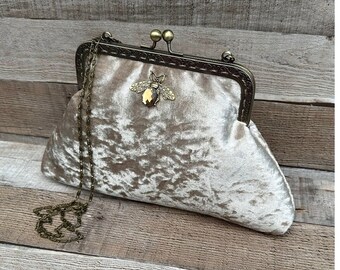 Champagne Clutch bag. Champagne evening bag. Velvet clutch bag. Purse bag. Evening bag for women. Clutch purse. Vintage handbag