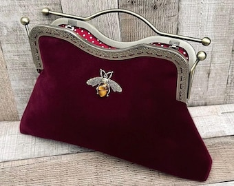 Evening bag. Clutch bag for women. Burgundy handbag. Vintage handbag. Formal handbag. Top handle bag. Velvet handbag