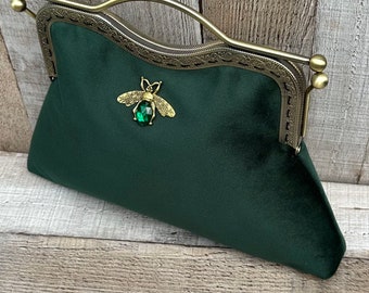 Groene clutchtas. Fluwelen handtas. Vintage handtas voor dames. Formele koppeling. Avondtasje voor dames. Groene handtas