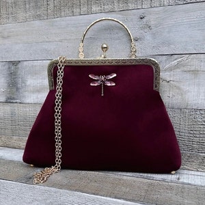 Abendtasche bordeaux. Samt-Clutch-Tasche. Handtasche Tasche. Abendtasche für Damen. Burgunderfarbene Clutch-Tasche. Libelle Handtasche