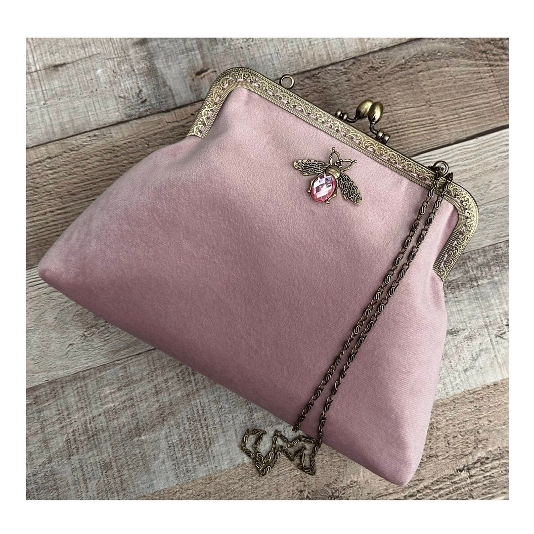 Pink Clutch Bag. Blush Pink Evening Bag. Velvet Clutch Bag. Purse Bag