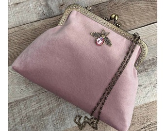 Pochette rosa. Borsa da sera rosa cipria. Pochette in velluto. Borsa a tracolla. Borsa da sera per donna. Borsa con pochette. Borsa d'epoca