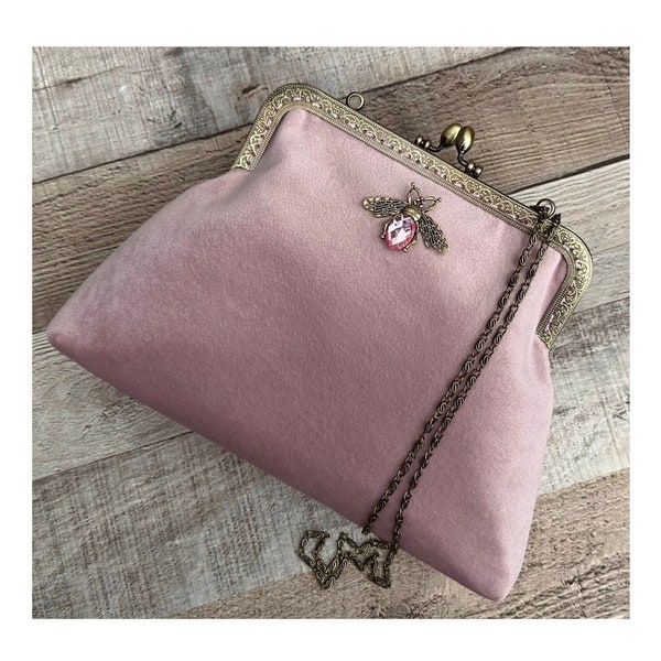 Pink Clutch bag. Blush pink evening bag. Velvet clutch bag. Purse bag. Evening bag for women. Clutch purse. Vintage handbag