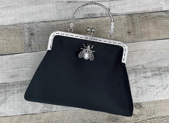 Abendtasche Handtasche Schwarz Clutch Gothic Schwarze Samt-Clutch